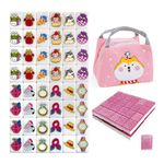 SILICPS Seaside Escape Game Blocks Mahjong Sets with 49 Tiles 36mm Cartoon and Women Accessory Pattern with Handbag for Spring Picnic Party Gift.