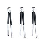 3 pcs BBQ Tongs, Korean Barbecue Tongs,Grill Tongs,Kitchen Tongs for Cooking,Stainless Steel Meat Tongs, Heavy Duty Food Tongs, Bread Clip,Ice Tongs (Black)