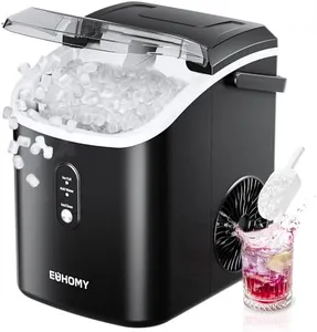 EUHOMY Nugget Ice Maker Countertop with Handle, Ready in 6 Mins, 34lbs Per Day, Removable Top Cover, Auto-Cleaning, Portable Sonic Ice Maker with Basket and Scoop, for Home/Party/RV/Camping (Black)