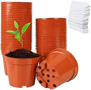 LATERN 60 Pièces Pots de Fleurs en Plastique, 7.5cm Pots de Pépinière Petit Conteneur de Semis avec Trous de Drainage pour Repiquage de Plants Légumes Fruits Succulents - avec 100 Plantes Étiquettes