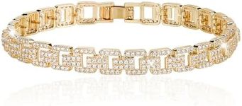 Richapex Tennis Bracelet for Women 18K Gold Plated Elegant Trendy Blue Stones Leaf Bracelet Jewelry with Cubic Zirconia (Gold)