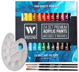 Store2508 Willows Acrylic Paint Set – 24 Premium Acrylic Paint Tubes (12ml) with 3 Brushes & Palette– Vibrant, Non-Toxic Pigments for Canvas, Glass, Plastic, Rocks, Arts and Crafts