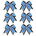 8 Inch 3 Colors 3 Layers 6 Pcs Cheerleader Bows Jumbo Cheerleading Bows Hair Elastic Hair Tie for High School College (Black/White/Columbia blue)