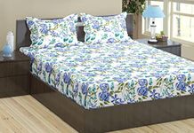 Trance Home Linen 180TC 100% Cotton 75"x48" Twin Bed Size Elastic Fitted Bedsheet | Printed Twin Size Bed Elasticated Fitted Bedspread with 2 Pillow Covers (75x48 inch, Huvu Blue)