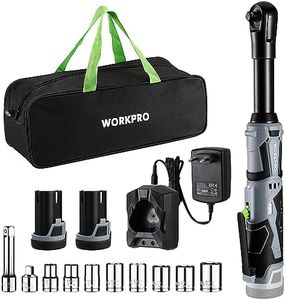 WORKPRO Clé à Cliquet Sans Fil 12V, 3/8", 55N.m, 2 Batteries de 2,0 Ah, Charge Rapide en 1 Heure, Clé à Cliquet Electrique avec Lumière LED et 10 Douilles，Sac de Rangement,Gris
