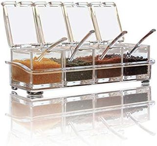 Clear Seasoning Box,4 Pieces Clear Seasoning Storage Container for Spice Salt Sugar Cruet,Condiment Jars with Spoons