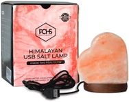 POHS Himalayan Heart Shape Mini USB Salt Lamp with 7 Color led Hand Crafted/Carved Rock Salt lamp Night Light, Crystal Rock Salt from Himalayan Mountains; Premium Wood Base, USB Cable