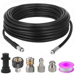 Hierbla Pressure Washer Sewer Jetter Kit - 1/4 Inch NPT Cleaner Hose (32.8FT), M22 Coupler, 1/4" Quick Plug, Rotating Nozzle, Button Nosejetter Nozzle, Karcher Adapter, Waterproof Tape