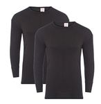 Heatwave® Pack of 2 Men's Thermal Long Sleeve Top, Warm Underwear Baselayer, S M L XL XXL Thermals, Medium Black