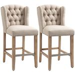 HOMCOM Counter Height Bar Stools Set of 2, Upholstered Bar Chairs with Nailhead Backrest and Footrest, Modern Barstools for Kitchen, Dining Room, Beige