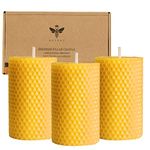 Beeswax Pillar Candles Set of 3 - Handmade Pure Beeswax Rolled Candles for Gift & Home Decor (2×3.4 in)