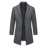 Allthemen Mens Wool Trench Coat Winter Warm Jacket Classic Long Woolen Overcoat Slim Fit Thickened Windbreaker Grey 3XL