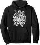 Medusa Black & White Stone Statue - Greek Mythology Medusa Pullover Hoodie (Black,M)