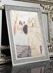 Biznest 30X40 CM Glass Photo Frame Jewel Mirror Silver Loose Diamante Crushed Crystal Home Decor Picture Frame Gift Wedding Friends For Wall