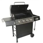 Grill Boss GBC1449M Outdoor BBQ 4 Burner Propane Gas Grill for Barbecue Cooking with Side Burner, Lid, Wheels, Shelves, & Bottle Opener, Black