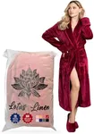 Lotus Linen Womens Plush Red Robe, Soft and Cozy Fleece Bath Robe for Women, Fluffy Robes for Home and Spa