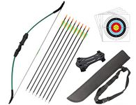 Outdoor-shooter Youth Recurve Bow and Arrow Set with Quiver Junior Archery Beginner Longbow for Training Includes 8 Arrows, Armguard, Quiver,5 target face (Green)