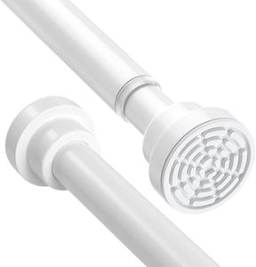 JIALTO Adjustable Bathroom Shower Curtain Rod 80 To 150 Cm Extendable Shower Tension Rod | Without Drill for Wall Anti-Skid Spring Pull Door | Telescopic Shower Curtain Stand (WHITE - 1 Pcs)