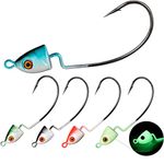 THKFISH Fishing Jig Heads Fishing Hooks Offset Hooks Offset Jig Heads for Bass Fishing Five Colors 1/2oz 10pcs