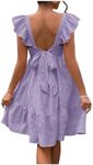 OYOANGLE Women's Maternity Tie Backless Ruffle Trim Short Sleeve Square Neck A Line Dress Solid Plain Flared Dresses Lilac Purple XX-Large