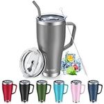 KETIEE Tumbler with Straw and 2 Lids 30oz Travel Mug Coffee Cup with Handle, Insulated Stanleys Cup with Straw and Lid Stainless Steel Travel Coffee Mug Water Cups for Hot Cold Drinks, Grey