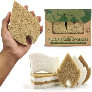 AIRNEX Biodegradable Natural Dish Sponges Kitchen Pack of 6 - Leaf and S-Shaped Coconut and Cellulose Sponges for Dishes and Surfaces - Eco Friendly Non-Scratch Heavy Duty Dish Scrubber Sponges Bulk