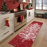 Lahome Christmas Runner Rug 2x6 Non-Slip Hallway Runner Rug Indoor, Washable Christmas Rugs Stain Resistant Red Kitchen Rug Runner, Christmas Tree Print Holiday Decor Untra-Thin Runner for Bedroom