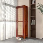 PS DECOR Solid Sheesham Wood Kitchen Pantry Cabinet with Cane Rattan Door | Modern Wooden Storage Cabinet for Kitchen, Dining Room & Home Organization | Tall Utility Cupboard (Honey Finish)