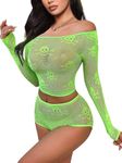 Buitifo Womens Lingerie Set Fishnet Babydoll Bodysuit Sexy Nightwear Skull Halloween Costume (Green,One Size)