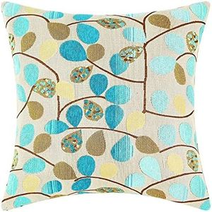 CaliTime Cushion Cover Throw Pillow Case Shell for Couch Sofa Home Decoration Luxury Chenille Cute Leaves Both Sides 16 X 16 Inches Ecru Teal