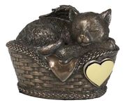 Ebros Heavenly Angel Cat Sleeping in Wicker Bed Basket Cremation Urn Pet Memorial Statue Decor Figurine 6.5 Inch Long