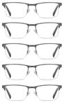 EYECEDAR 5-Pack Reading Glasses for Men Women Blue Light Blocking Metal Gunmetal Half Frame Spring Hinge Anti Eyestrain Anti Glare Eyeglasses Computer Readers 2.00