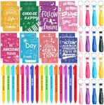 RUIYELE 48Pcs Appreciation Gifts for Employee- 16pcs Bulk Inspirational Motivational Quotes Ballpoint Pens 16 Silicone Keychains with 16Pcs Encouraging Pocket Notebooks for Coworker Teacher Volunteer