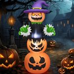 Danxilu 6 FT Halloween Inflatables Pumpkin, Halloween Inflatable Pumpkin Stack Blow Up Halloween Decoration Jack-o-Lantern with Witch Hat Build-in LEDs for Holiday Party Yard Garden Lawn