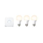 Philips Hue White 10.5W (75W) A19 Base E26 LED Smart Bulb, Dimmable, Bluetooth & Zigbee Compatible, Voice Activated with Alexa & Google Assistant, Starter Kit 3-Pack with Hue Bridge