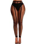 Buitifo Women Sexy Tights Fishnet Opening Leggings Stripe Pantihose Lingerie Pants(Black Type1, Medium)