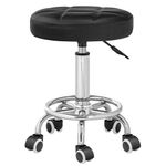 HOOBRO Round Rolling Stool with Wheel, Height Adjustable Swivel Stool, PU Leather Chair, Swivel Drafting Chair with Footrest, for Beauty Shop, Hair Salon, Bar, Studio, Black and Silver SB12BY01