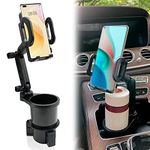 2-in-1 Large Cup & Phone Holder for Car, 360 Rotation, Adjustable, All Purpose, Compatible with iPhone & All Smartphones