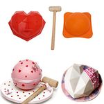 MTR Pinata 3D Diamond Heart & Round Shape Chocolate/Cake Mold with Hammer, Pinata Cake Mould, Chocolate Shaping Tool, Flexible Silicone Mold (Heart & Sphere with Hammer)