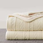 Longhui bedding Cream Acrylic Cable Knit Sherpa Throw Blanket - Thick, Soft, Big, Cozy Knitted Fleece Blankets for Couch, Sofa, Bed - Large 60 x 80 Inches Beige Coverlet All Season