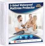 Utopia Bedding Waterproof 5-Sided Mattress Protector Queen Size, Premium Breathable Mattress Cover, Fitted Style with Stretchable Pockets (White)