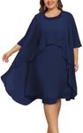 Hanna Nikole Womens Plus Size Dresses for Special Occasions Knee Length Sequined Collar Dresses Wedding Guest Navy Blue 24W