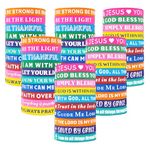 60Pcs Bible Silicone Wirstbands Christian Jesus Inspirational Rubber Bracelets, Bright Colored Motivational Sayings Bible Verses Wrist Band Perfect Religious Gifts for Women Men Teens Kids