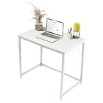 Direct Online Houseware Computer Desk Rustic White Grained Finished, Laptop Desk Office Desk, Writing Table, Office Workspace, Ideal Students Small Desk, Easy to Build White Metal Frame