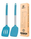 Pack of 2 Silicone Slotted Spatula,Non Stick Solid Kitchen Turner, High Heat Resistant BPA Free Cooking Utensils for Fish, Eggs, Pancakes (Blue)