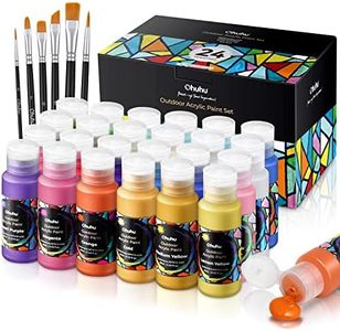 Outdoor Acrylic Paint for Metal, Ohuhu 24 Colors Paint Set, 2 oz./60ml Bottles for Artist, Beginners 18 Basic& 6 Metallic Acrylic Paints with 6 Brushes for Drawing, Waterproof Rich Pigments on Garden Statues, Woods, Rocks, Canvas, Glass, Fabrics, Last 3-4 Years