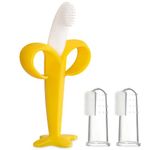 HAILI Baby Banana Toothbrush with 2 Finger Toothbrushes,Soft Silicone Baby Teething Toy Teether Chew Toy for Babies 3-6 Months 6-12 Months