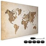 Navaris Magnetic Whiteboard Memo Board - 40 x 60 cm Writable Dry Erase Notice Message Board for Wall with Magnets and Marker - Vintage World Map