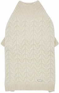 Blueberry Pet Classic Knit Dog Sweater, Pullover Turtle-Neck Christmas Dog Sweater, Ivory, 12” Back Length, Cozy & Soft