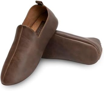 La Leche, Traditional Babouche Slippers for Men, Indoor Slippers, Full Grain Leather, Handmade, Bourbon Brown, 13-14